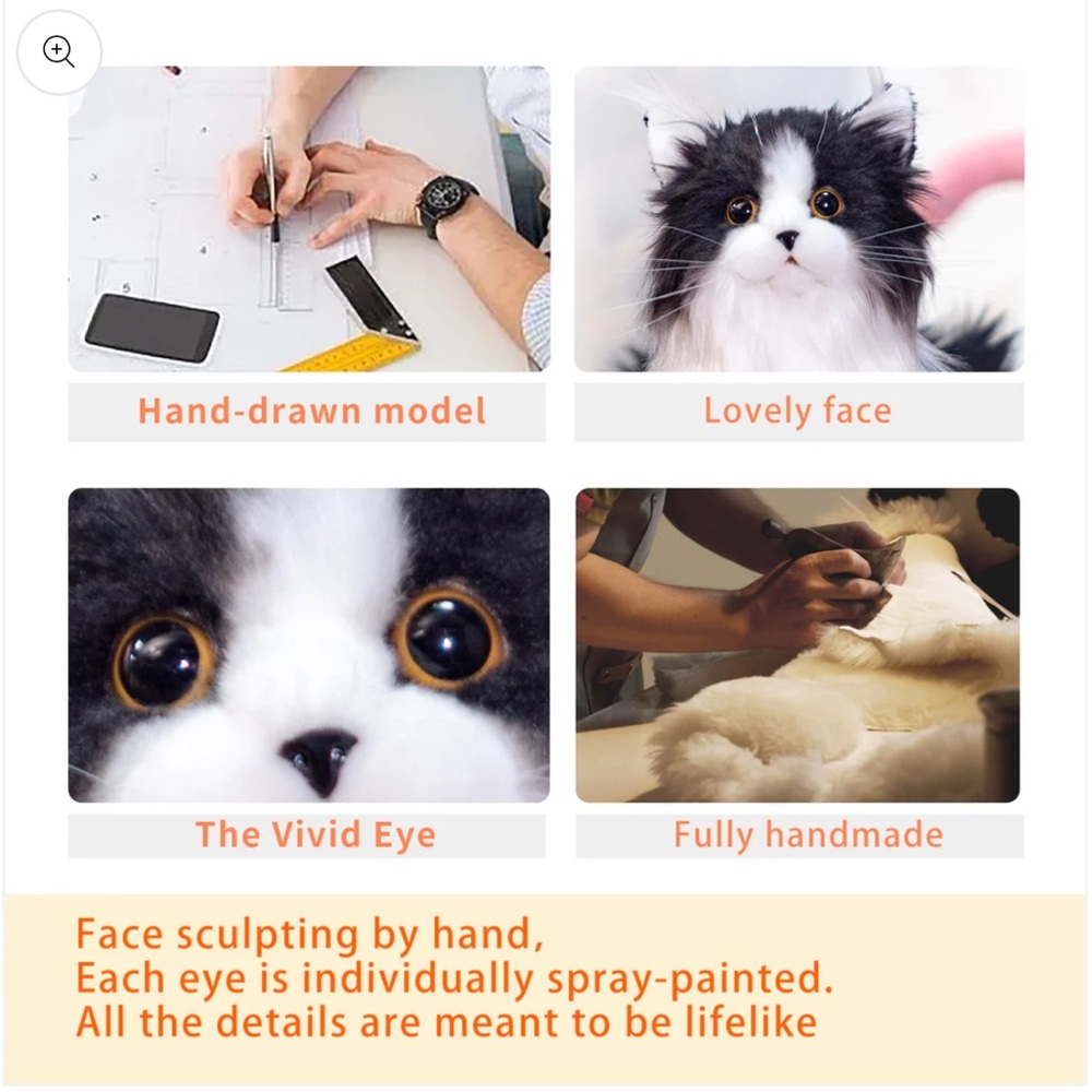 Realistic Black and White Plush Cat - Picture 3 of 7